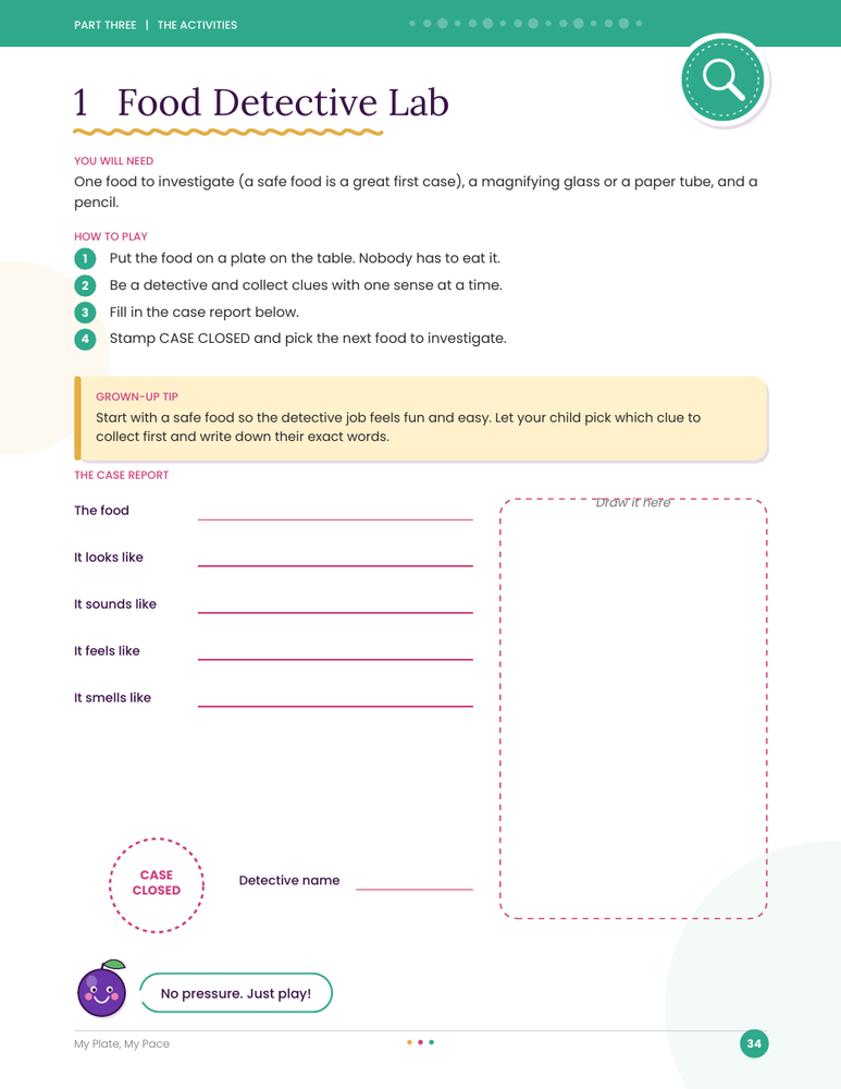 Workbook preview: Food Detective Lab, with optional sensory exploration